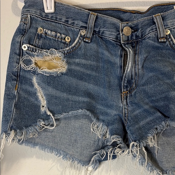 rag & bone Blue Distressed Jean Shorts - Picture 3 of 6